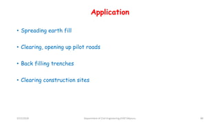 Application
• Spreading earth fill
• Clearing, opening up pilot roads
• Back filling trenches
• Clearing construction sites
3/22/2018 Department of CIvil Engineering,VVIET,Mysuru. 88
 