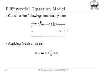 Differential Equation Model
Dr. R.K.Mugelan, Asst. Prof. (Sr), SENSE, VIT
6
 Consider the following electrical system
 Applying Mesh analysis
 