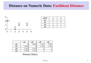 Distance on Numeric Data: Euclidean Distance
Data Mining 56
Distance Matrix
 