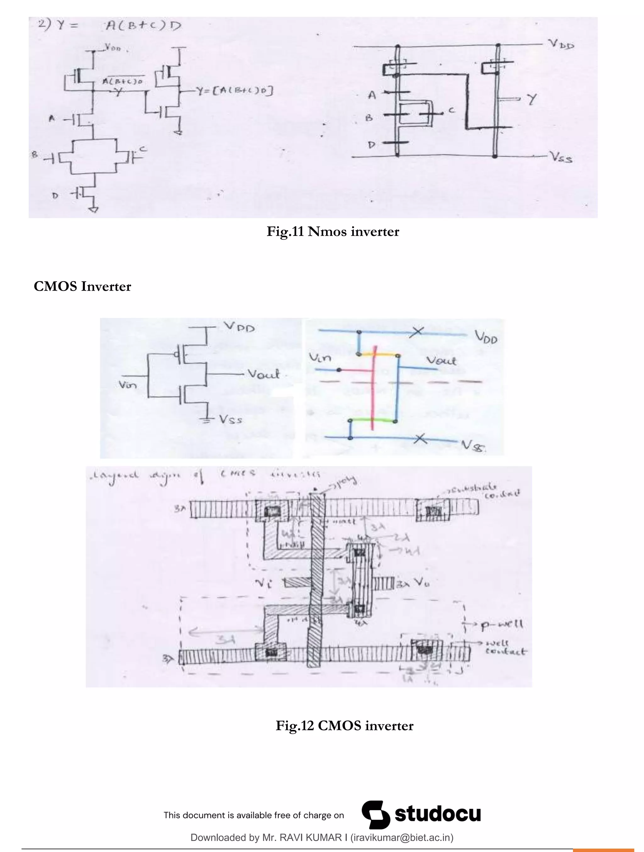 .
Fig.11 Nmos inverter
CMOS Inverter
Fig.12 CMOS inverter
Downloaded by Mr. RAVI KUMAR I (iravikumar@biet.ac.in)
lOMoARcPSD|3283145
 