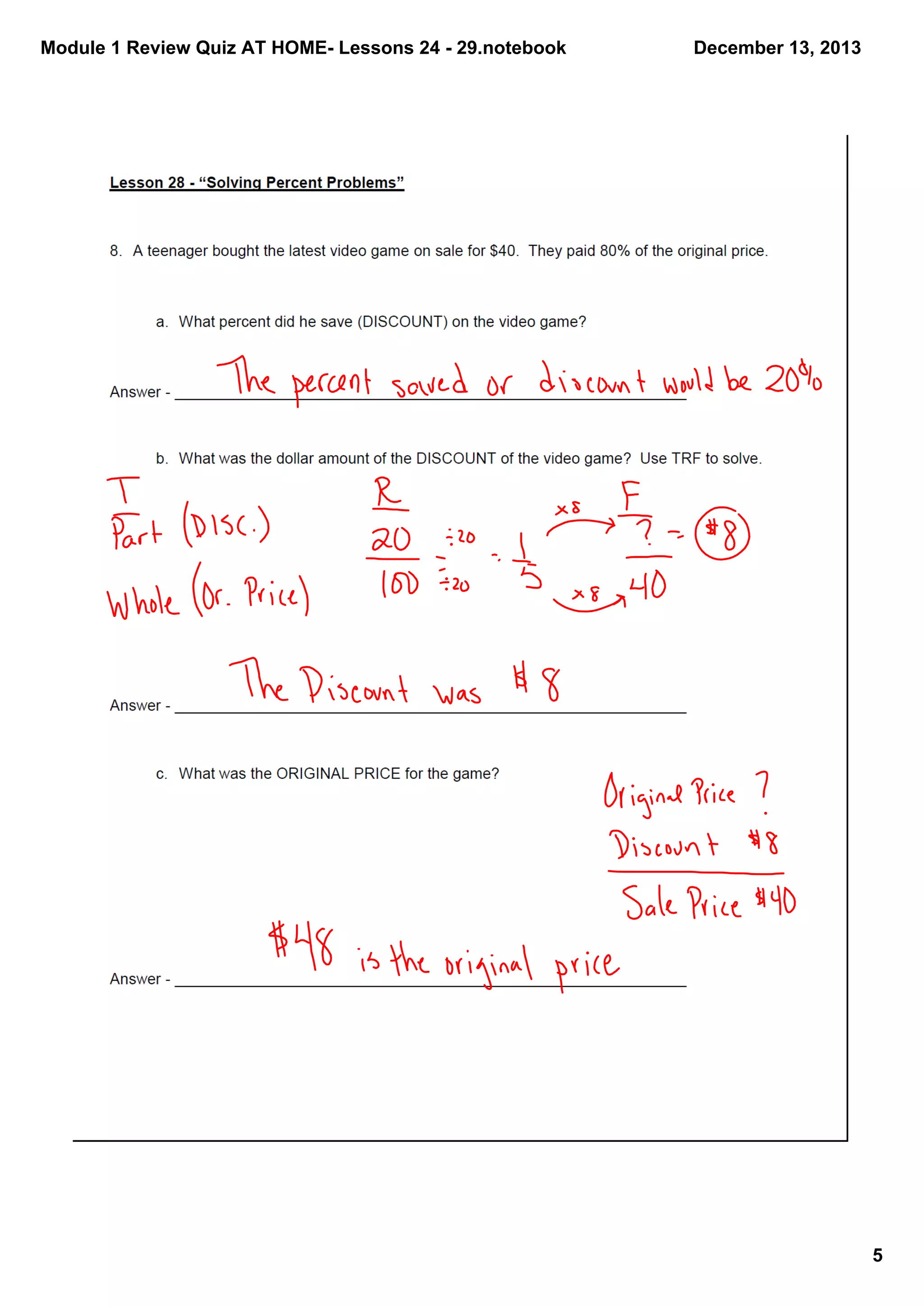 Module 1 Review Quiz AT HOME Lessons 24 29.notebook
December 13, 2013
5