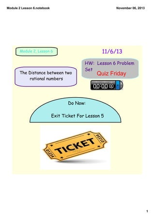 Module 2 Lesson 6.notebook

November 06, 2013

11/6/13

Module 2, Lesson 6

The Distance between two
rational numbers

HW:...