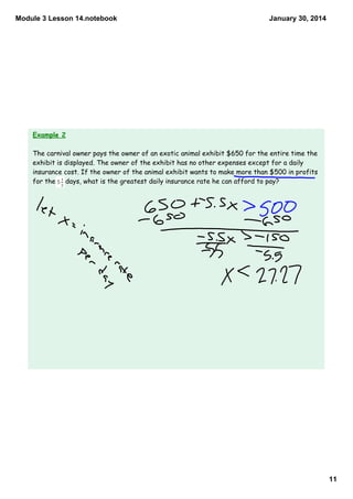 Module 3 Lesson 14.notebook

January 30, 2014

Example 2
The carnival owner pays the owner of an exotic animal exhibit $65...