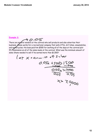 Module 3 Lesson 14.notebook

January 30, 2014

Example 3:

There are several vendors at the carnival who sell products and...