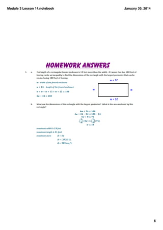 Module 3 Lesson 14.notebook

January 30, 2014

Homework Answers
w + 12

w

w
w + 12

6

 