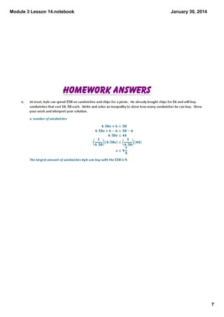 Module 3 Lesson 14.notebook

January 30, 2014

Homework Answers

7

 