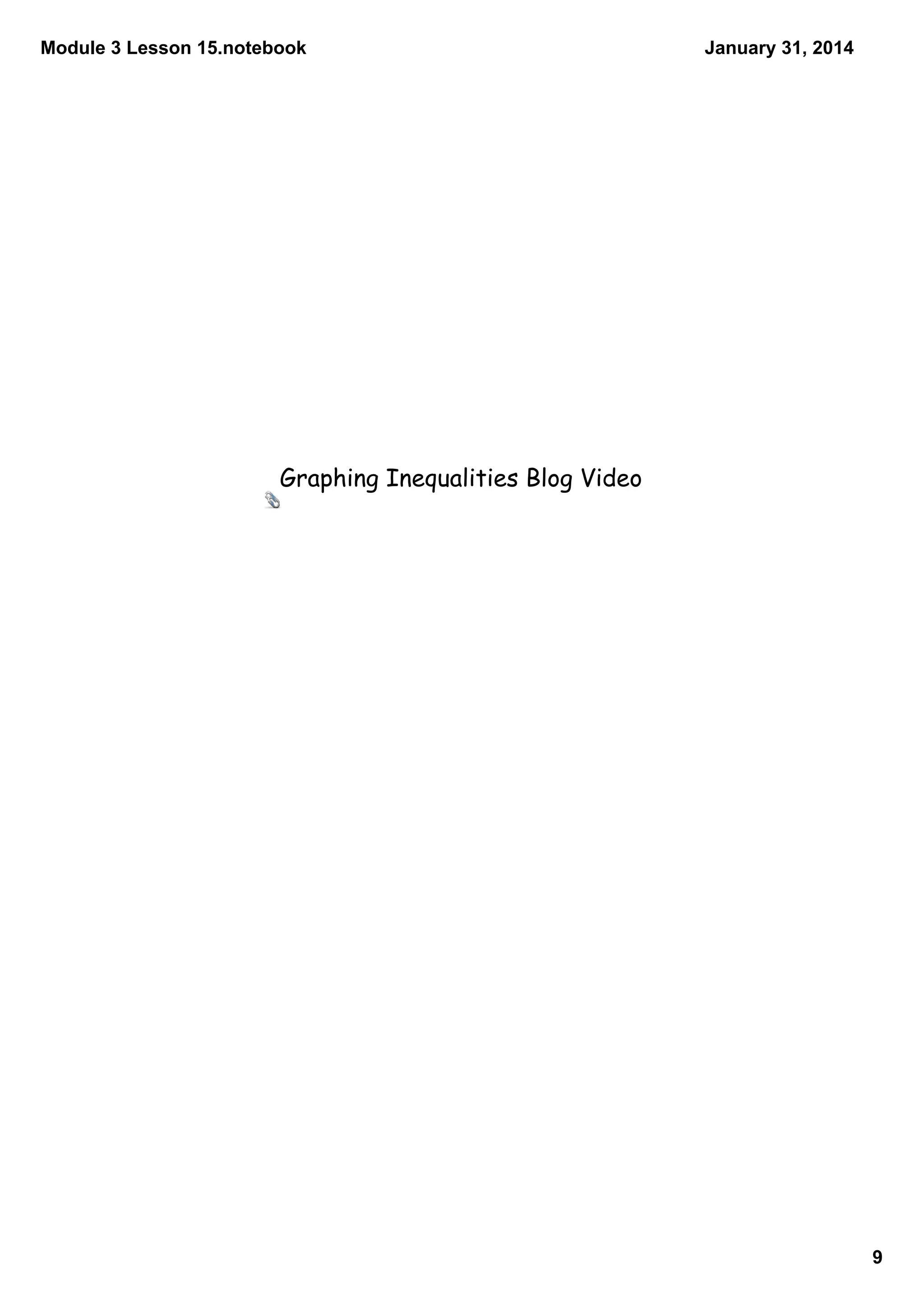 Module 3 Lesson 15.notebook

January 31, 2014

Graphing Inequalities Blog Video

9

 