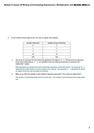Module 4 Lesson 20 Writing and Evaluating Expressions—Multiplication and Division.notebook
3
April 09, 2014
 