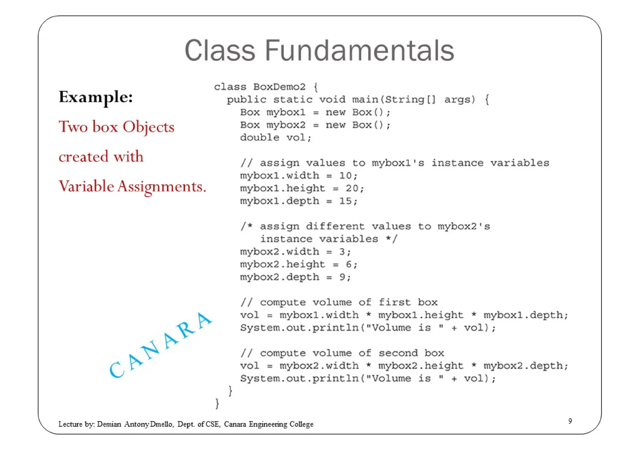 Introducing Classes in JAVA