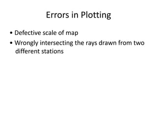 Errors in Plotting 
• Defective scale of map 
• Wrongly intersecting the rays drawn from two 
different stations 
