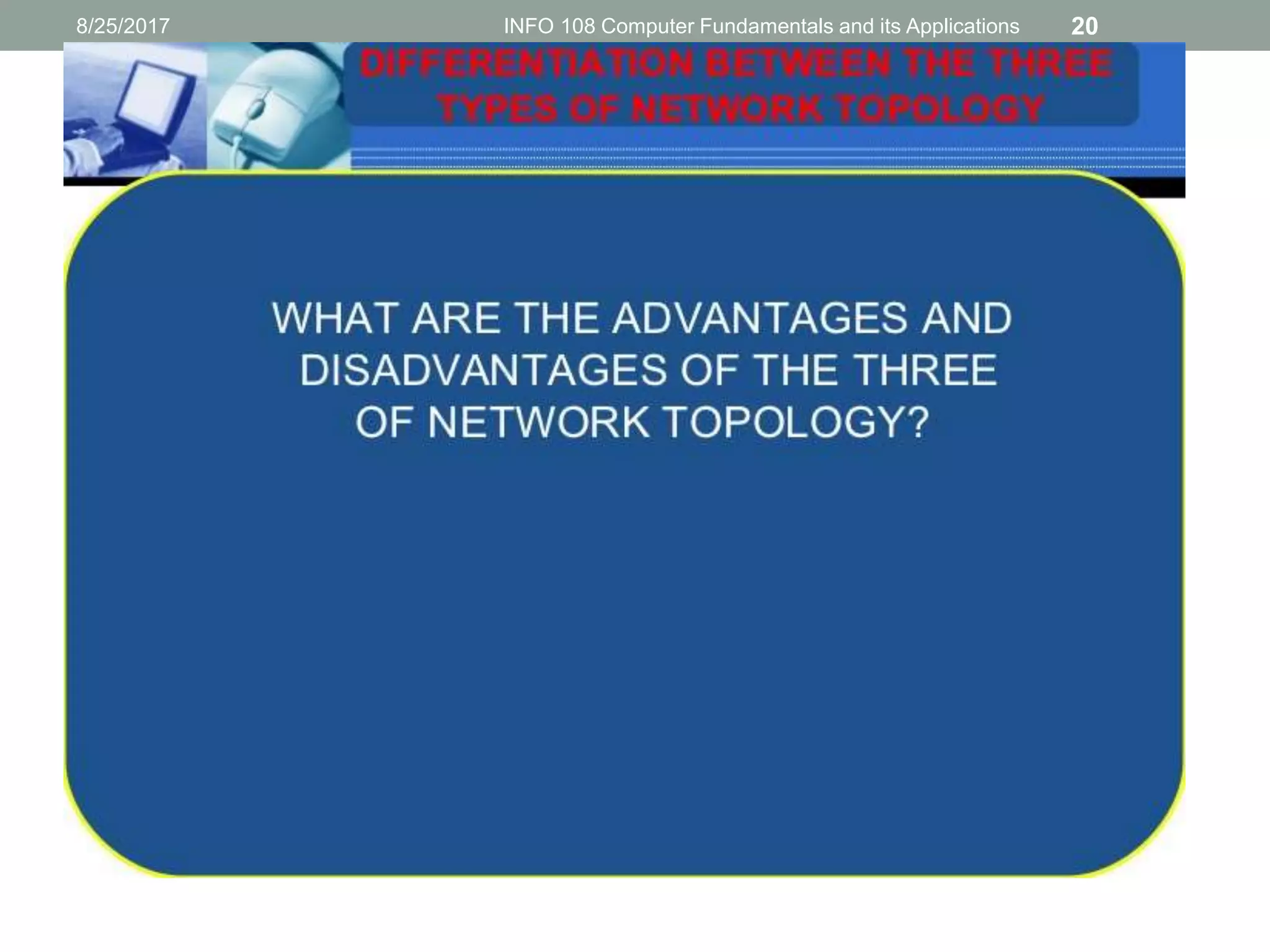 8/25/2017 INFO 108 Computer Fundamentals and its Applications 20
 