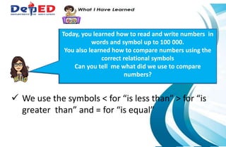 Reads and writes numbers in symbols and in words up to hundred thousand ...