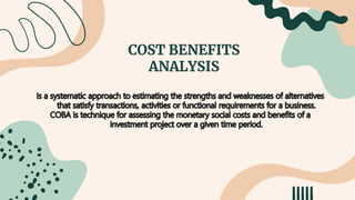 COST BENEFITS
ANALYSIS
 
