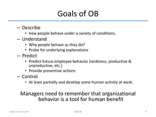 M&OB - Introduction to Organizational Behavior | PDF