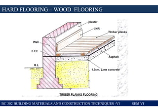 BC 302 BUILDING MATERIALS AND CONSTRUCTION TECHNIQUES -VI SEM VI
HARD FLOORING – WOOD FLOORING
 