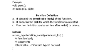 Comprehensive Guide to Functions in C Programming Language | PPTX