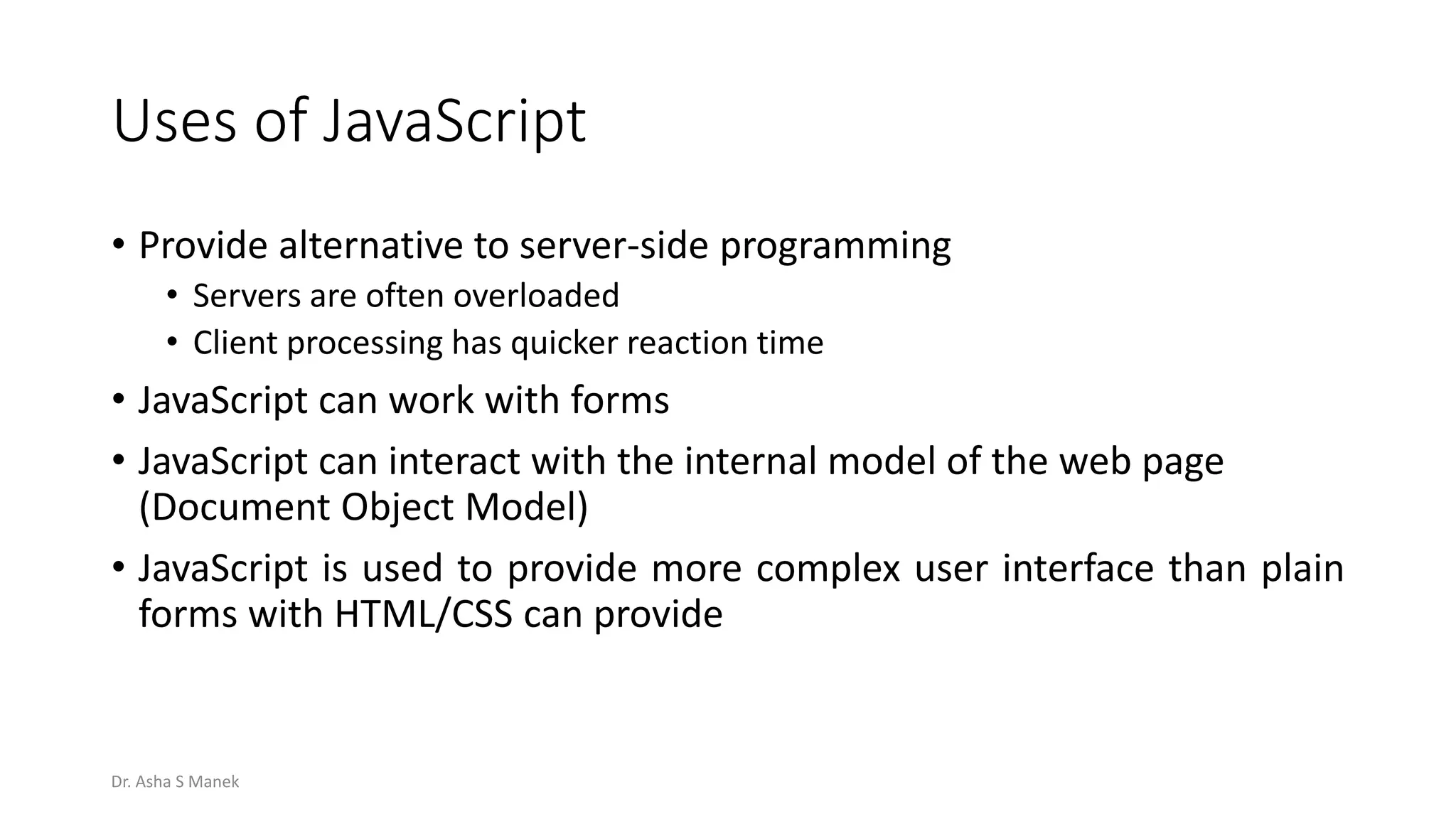 Introduction to JavaScript, functions, DOM | PPT