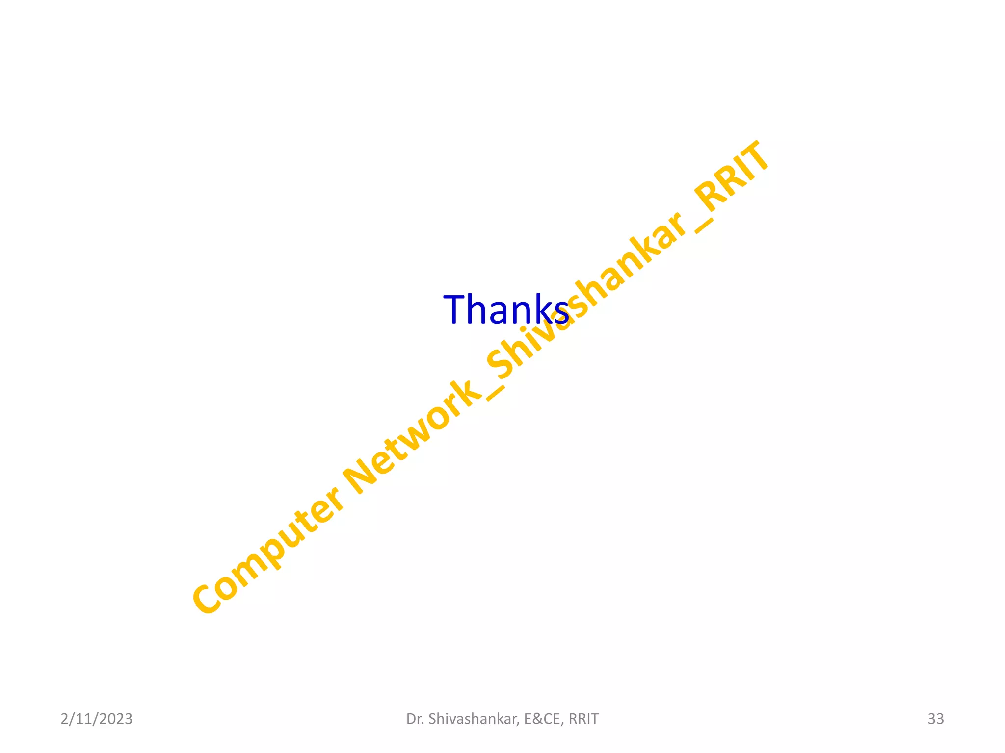 Thanks
2/11/2023 33
Dr. Shivashankar, E&CE, RRIT
 
