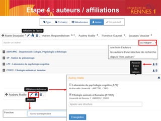 Etape 4 : auteurs / affiliations
 