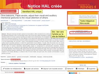 Notice HAL créée
Texte intégral en
libre accès
Identifiant HAL unique
Doi : lien vers
l’article sur le
site de l’éditeur
 