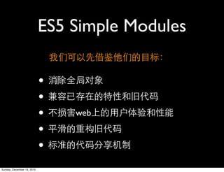 ES5 Simple Modules

                            •
                            •
                            •   web

                            •
                            •
Sunday, December 19, 2010
 