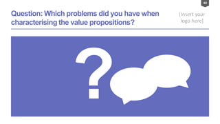40
[Insert your
logo here]
Question: Which problems did you have when
characterising the value propositions?
 