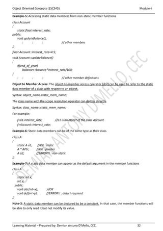 JAVA - VTU - Object oriented Concepts - 18CS45 - Module I | PDF
