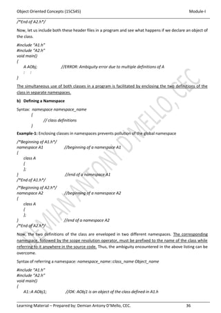 JAVA - VTU - Object oriented Concepts - 18CS45 - Module I | PDF
