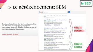 1- le référencement: SEM
le SEO
 