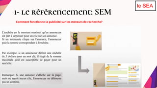 1- le référencement: SEM
le SEA
Comment fonctionne la publicité sur les moteurs de recherche?
 