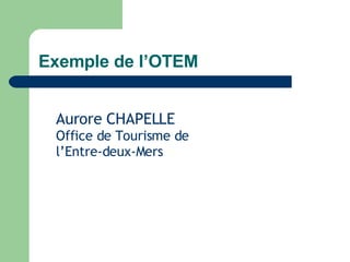 Exemple de l’OTEM Aurore CHAPELLE Office de Tourisme de  l’Entre-deux-Mers 