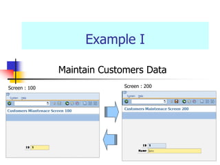 Example I
Maintain Customers Data
Screen : 100 Screen : 200
 
