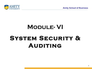 Amity School of Business




    Module- VI
System Security &
    Auditing


                                        1
 