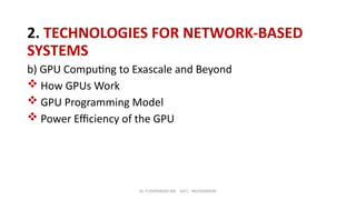 Dr. PUSHPARANI MK AIET, MOODABIDRI
2. TECHNOLOGIES FOR NETWORK-BASED
SYSTEMS
b) GPU Computing to Exascale and Beyond
 How GPUs Work
 GPU Programming Model
 Power Efficiency of the GPU
 