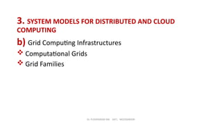 Dr. PUSHPARANI MK AIET, MOODABIDRI
3. SYSTEM MODELS FOR DISTRIBUTED AND CLOUD
COMPUTING
b) Grid Computing Infrastructures
 Computational Grids
 Grid Families
 