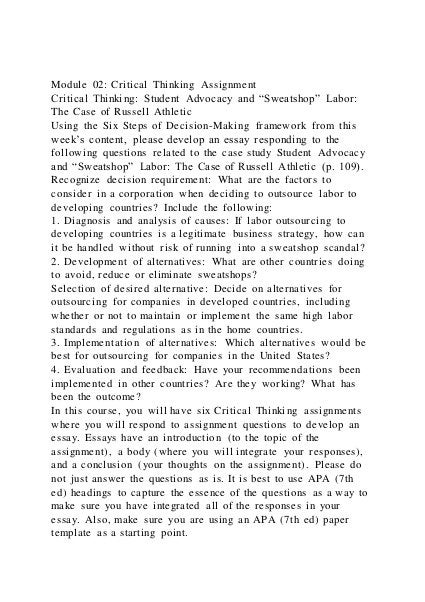 Module 02 Critical Thinking AssignmentCritical Thinking Studen | PDF