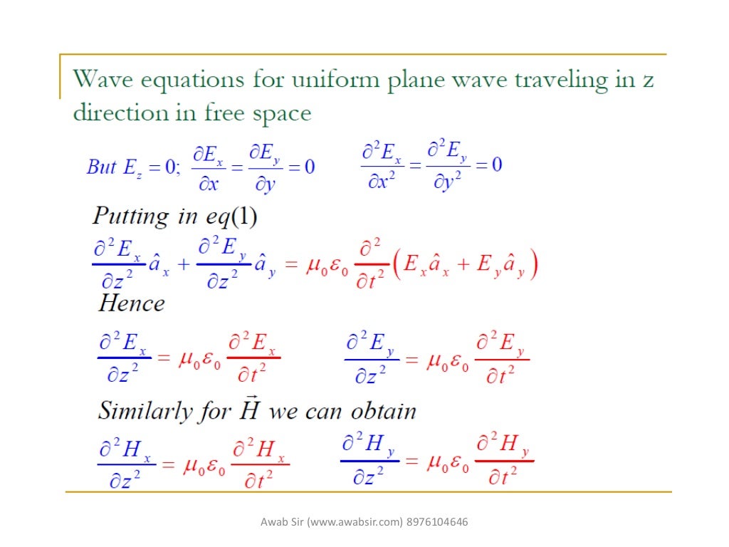 Uniform plane wave equation