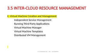 Dr. PUSHPARANI MK AIET, MOODABIDRI
3.5 INTER-CLOUD RESOURCE MANAGEMENT
C. Virtual Machine Creation and Management
Independent Service Management
Running Third-Party Applications
Virtual Machine Manager
Virtual Machine Templates
Distributed VM Management
 