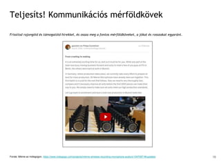 Teljesíts! Kommunikációs mérföldkövek
Frissítsd rajongóid és támogatóid hírekkel, és ossza meg a fontos mérföldköveket, a jókat és rosszakat egyaránt.
Forrás: Mikme az Indiegogon, https://www.indiegogo.com/projects/mikme-wireless-recording-microphone-audio/x/10470871#/updates 18
 
