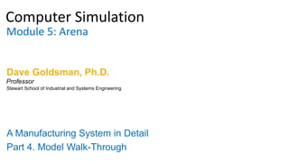 Computer Simulation
Module 5: Arena
Dave Goldsman, Ph.D.
A Manufacturing System in Detail
Part 4. Model Walk-Through
Stewart School of Industrial and Systems Engineering
Professor
 