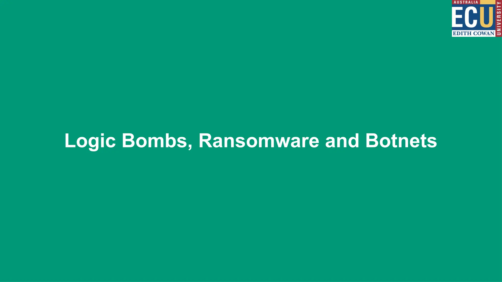 Logic Bombs, Ransomware and Botnets
 