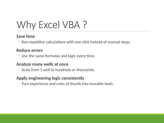 Comprehensive Guide to Excel VBA Macros for Petroleum Engineering | PPTX