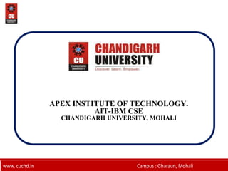 •
APEX INSTITUTE OF TECHNOLOGY.
AIT-IBM CSE
CHANDIGARH UNIVERSITY, MOHALI
 