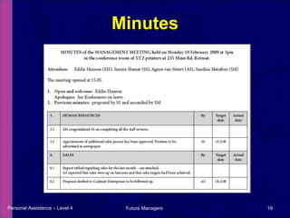 Minutes Personal Assistance – Level 4 Future Managers  