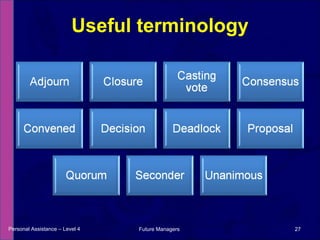 Useful terminology Personal Assistance – Level 4 Future Managers  