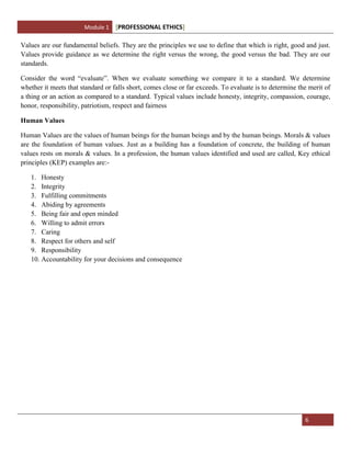 Professional Ethics Module 1 Notes | DOCX