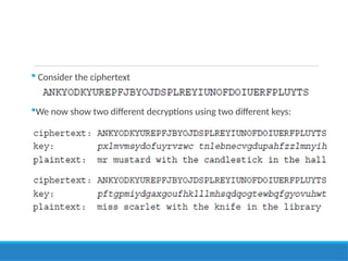  Consider the ciphertext
We now show two different decryptions using two different keys:
 