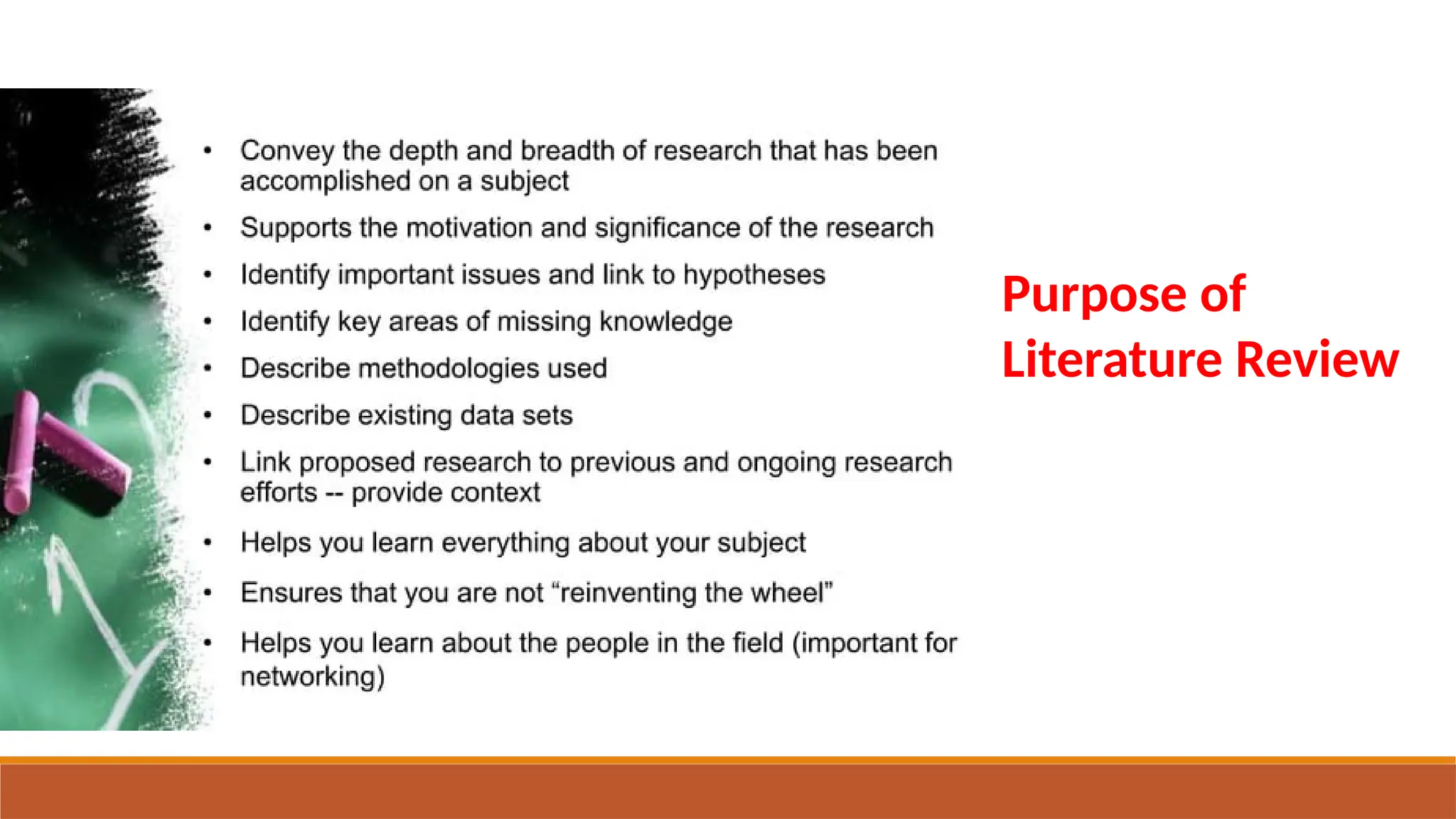 Purpose of
Literature Review
 