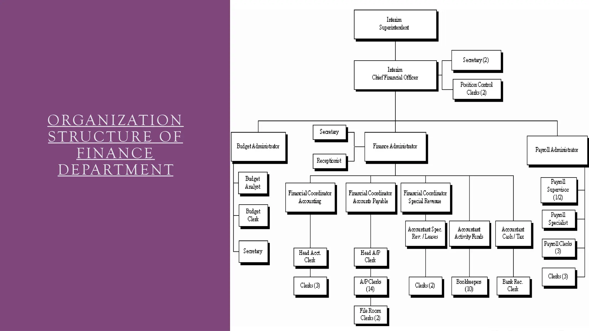 ORGANIZATION
STRUCTURE OF
FINANCE
DEPARTMENT
 