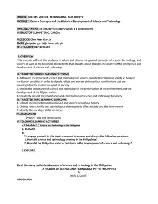 Module 1 5 Gec Sts Science And Technology In The Philippines Docx